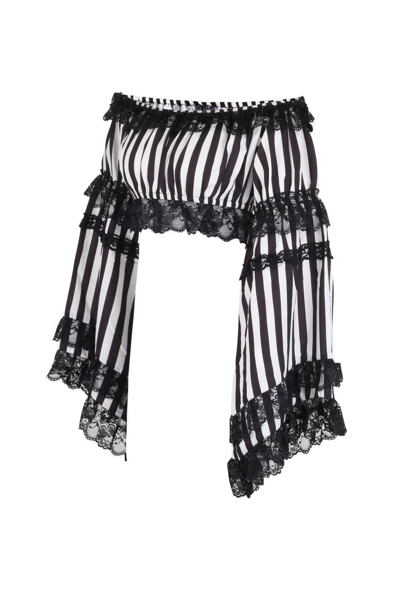 Black/White Striped Smocked Flare Sleeve Peasant Top - Daisy Corsets