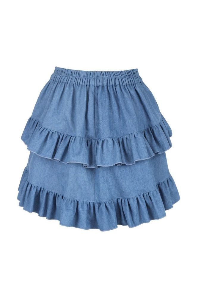 Blue Denim Ruched Bustle Skirt - Daisy Corsets