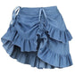 Blue Denim Ruched Bustle Skirt - Daisy Corsets