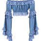 Blue Denim Smocked Flare Sleeve Peasant Top - Daisy Corsets
