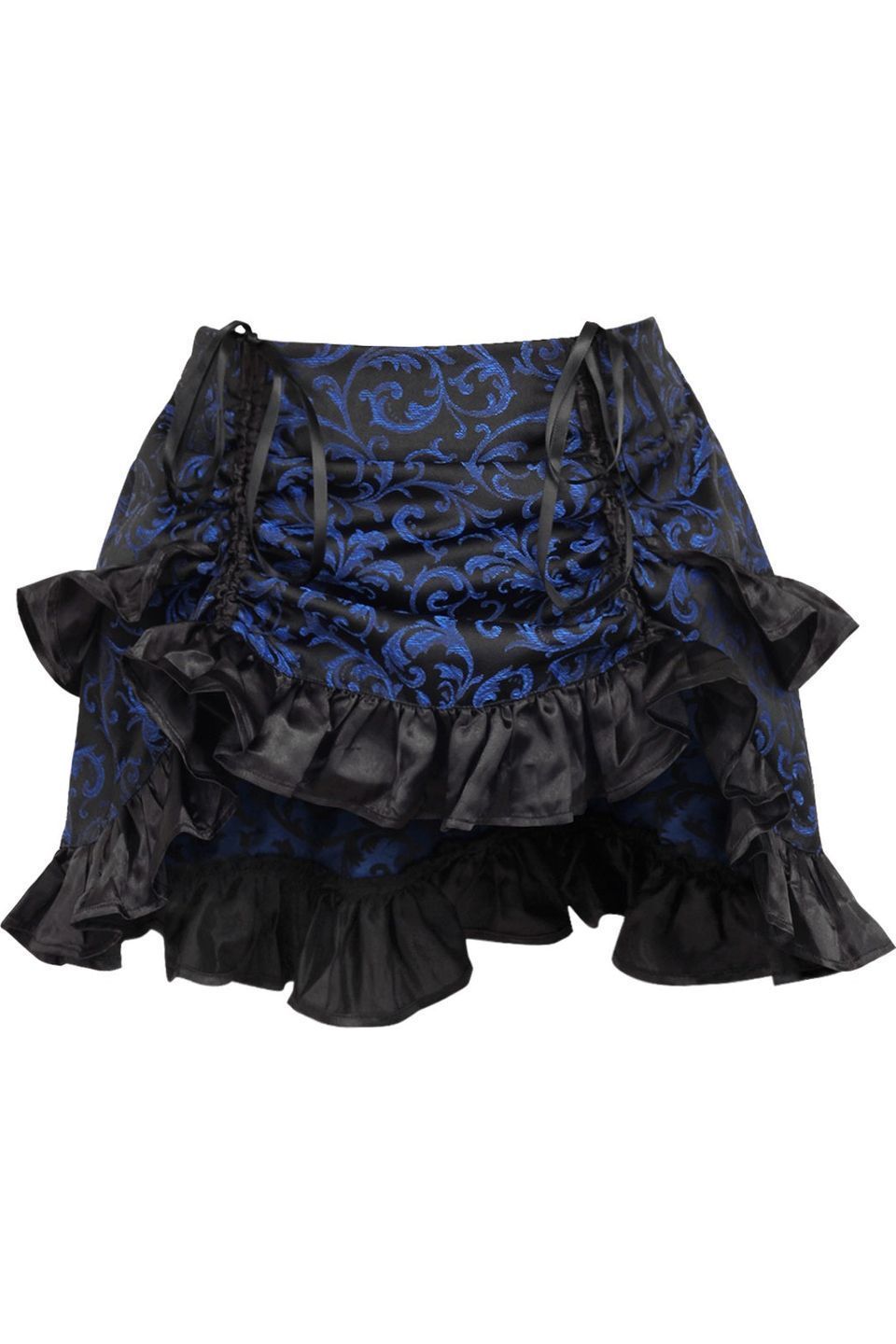 Blue/Black Brocade Ruched Bustle Skirt - Daisy Corsets