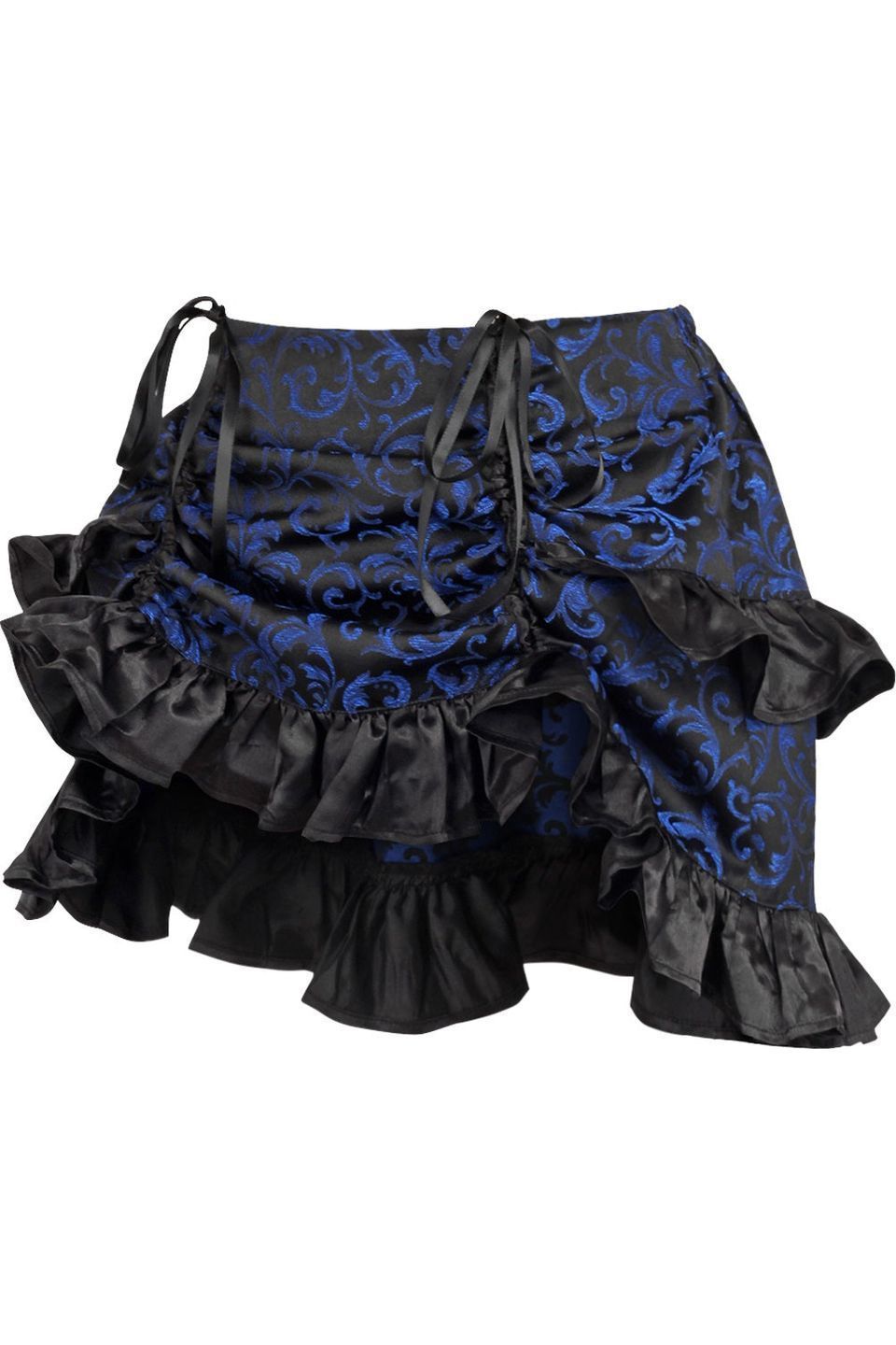 Blue/Black Brocade Ruched Bustle Skirt - Daisy Corsets