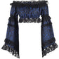 Blue/Black Brocade Smocked Flare Sleeve Peasant Top - Daisy Corsets