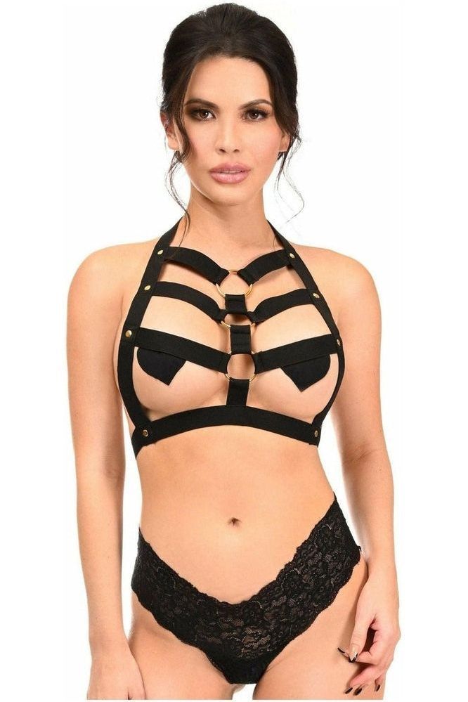 BOXED Black Stretchy Body Harness w/Gold Hardware - Daisy Corsets