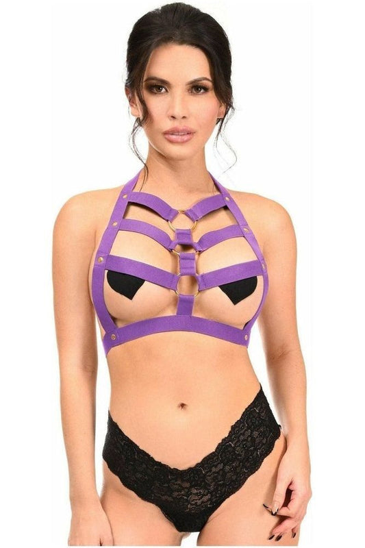 BOXED Dark Purple Stretchy Body Harness w/Gold Hardware