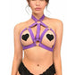 BOXED Dark Purple Stretchy Body Harness w/Gold Hardware