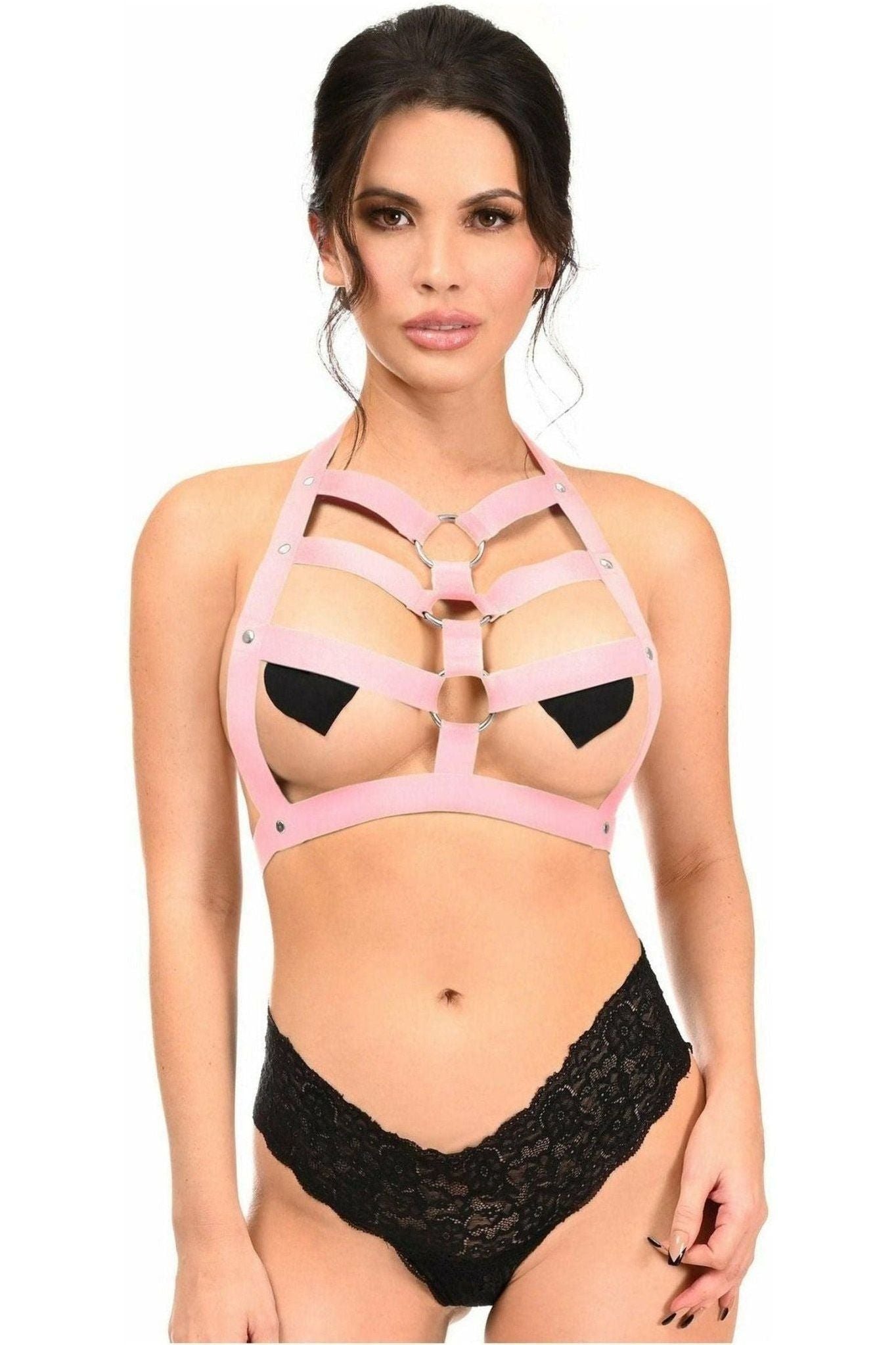 BOXED Lt Pink Stretchy Body Harness w/Silver Hardware - Daisy Corsets