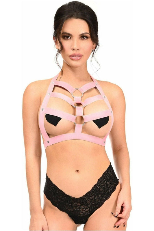 BOXED Lt Pink Stretchy Body Harness w/Silver Hardware - Daisy Corsets