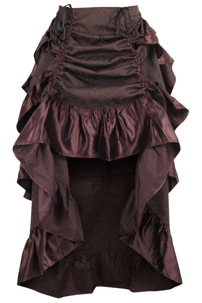 Brown Brocade Adjustable High Low Bustle Skirt - Daisy Corsets