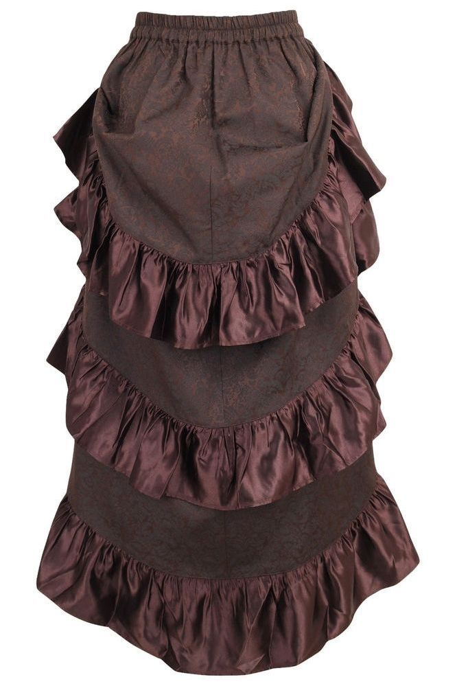Brown Brocade Adjustable High Low Bustle Skirt - Daisy Corsets