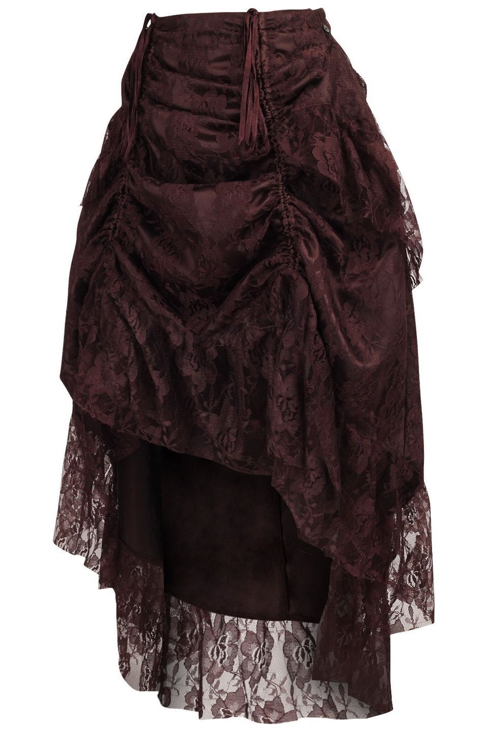 Brown Lace Adjustable High Low Bustle Skirt - Daisy Corsets
