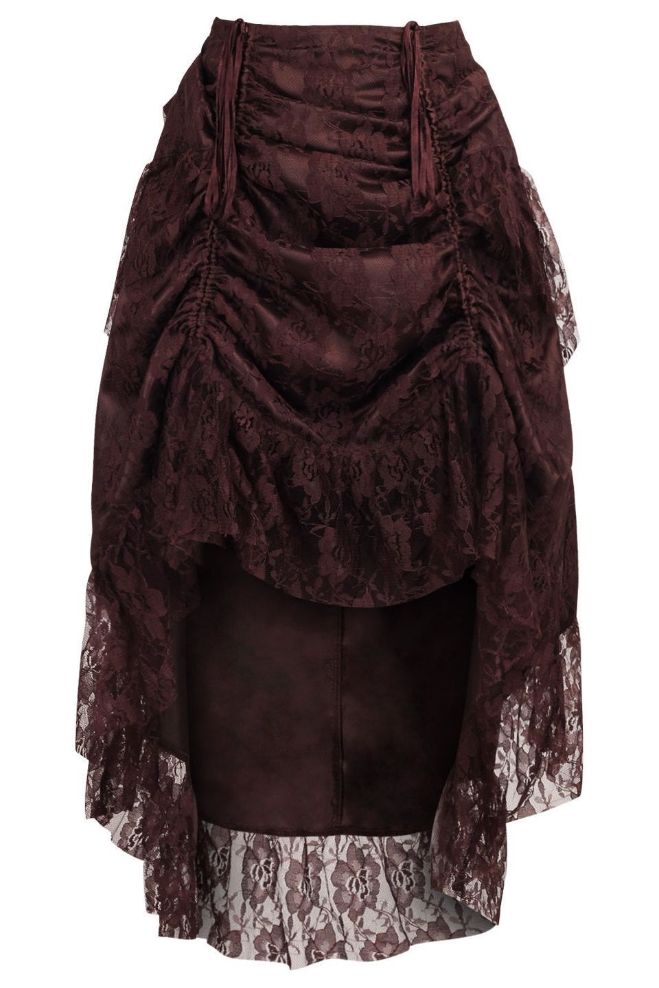 Brown Lace Adjustable High Low Bustle Skirt - Daisy Corsets