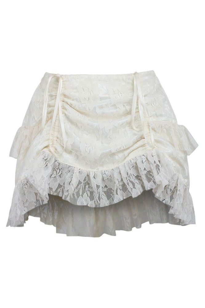 Cream Lace Ruched Bustle Skirt - Daisy Corsets