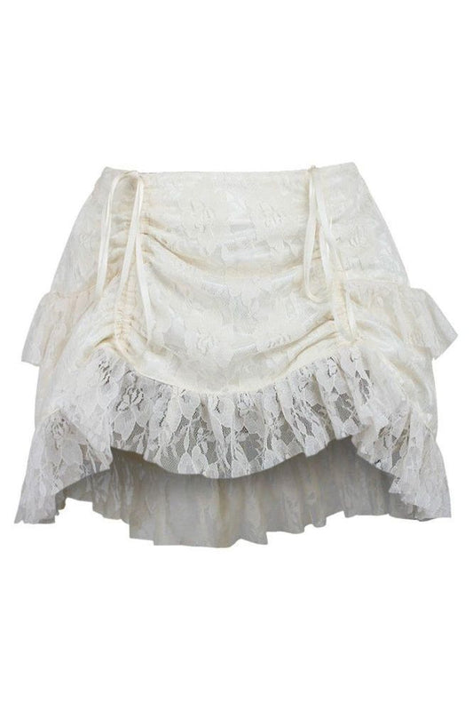 Cream Lace Ruched Bustle Skirt - Daisy Corsets