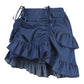 Dark Blue Denim Ruched Bustle Skirt - Daisy Corsets