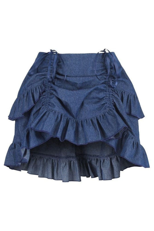 Dark Blue Denim Ruched Bustle Skirt - Daisy Corsets