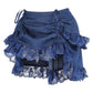 Dark Blue Denim Ruched Bustle Skirt w/Lace - Daisy Corsets