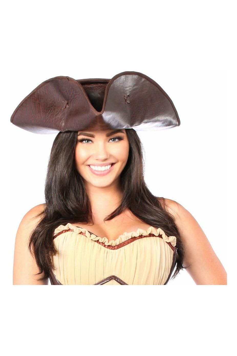Dark Brown Distressed Faux Leather Pirate Hat - Daisy Corsets