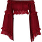 Dark Red Smocked Flare Sleeve Peasant Top - Daisy Corsets