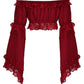 Dark Red Smocked Flare Sleeve Peasant Top - Daisy Corsets