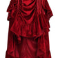 Dark Red Velvet Adjustable High Low Bustle Skirt - Daisy Corsets