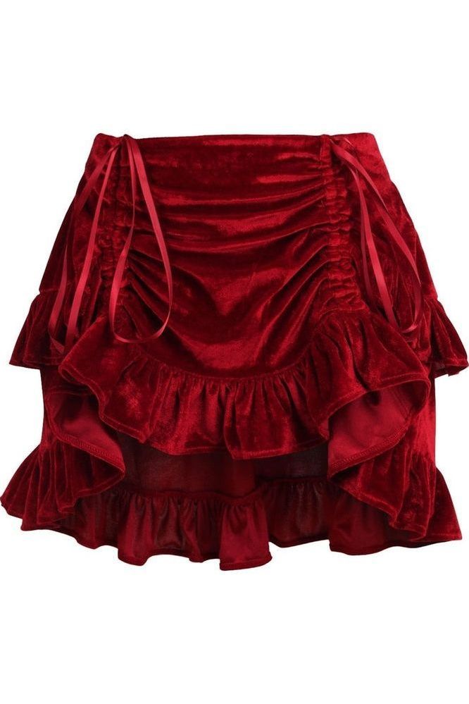 Dark Red Velvet Ruched Bustle Skirt - Daisy Corsets