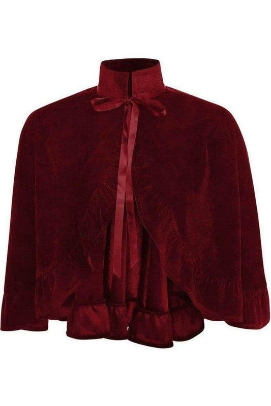 Dark Red Velvet Ruffle Cape - Daisy Corsets