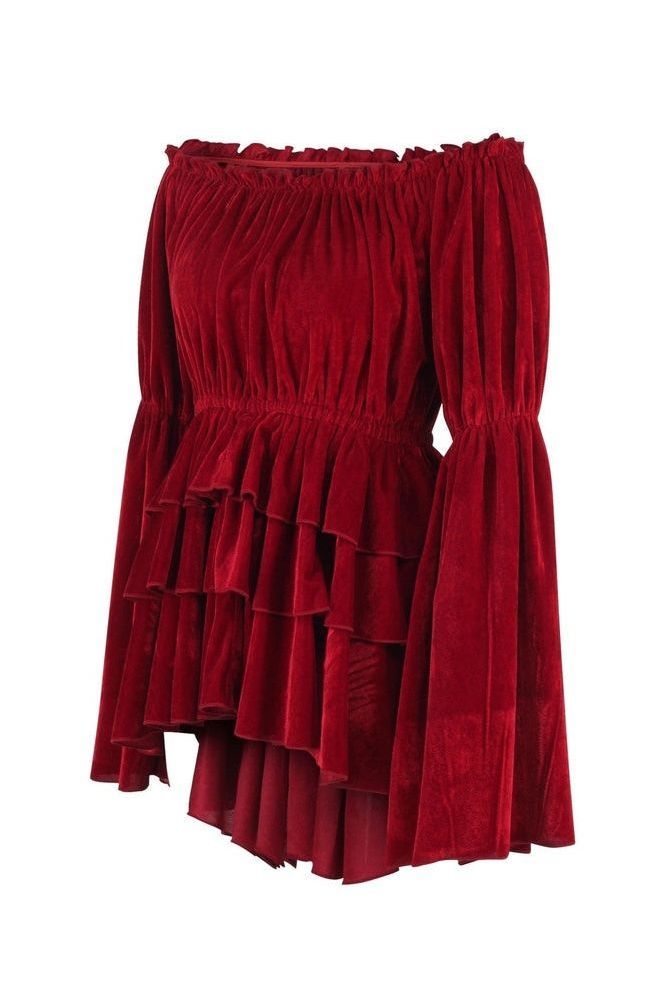 Dark Red Velvet Ruffle Dress - Daisy Corsets