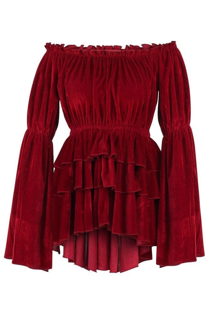 Dark Red Velvet Ruffle Dress - Daisy Corsets