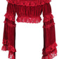 Dark Red Velvet Smocked Flare Sleeve Peasant Top - Daisy Corsets