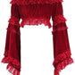 Dark Red Velvet Smocked Flare Sleeve Peasant Top - Daisy Corsets