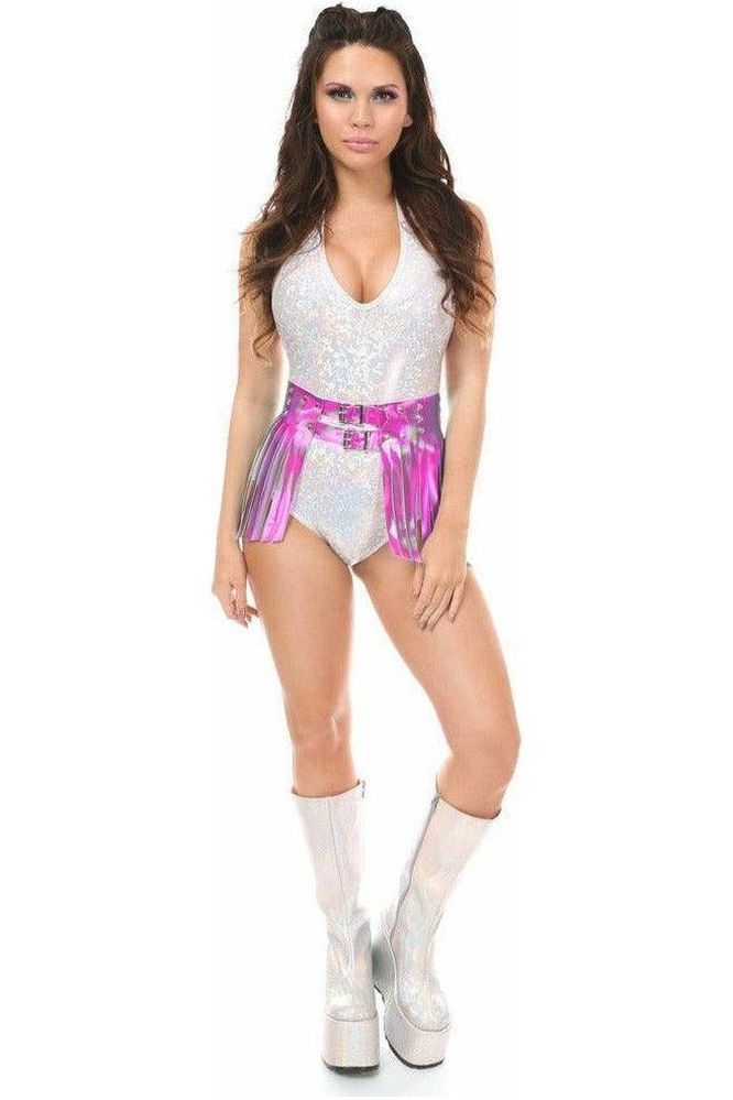 Fuchsia Hologram Fringe Mini Skirt - Daisy Corsets