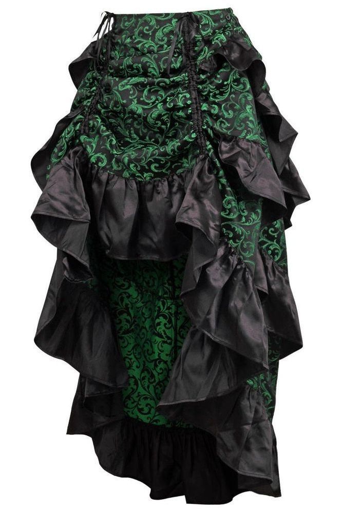 Green/Black Brocade Adjustable High Low Bustle Skirt - Daisy Corsets