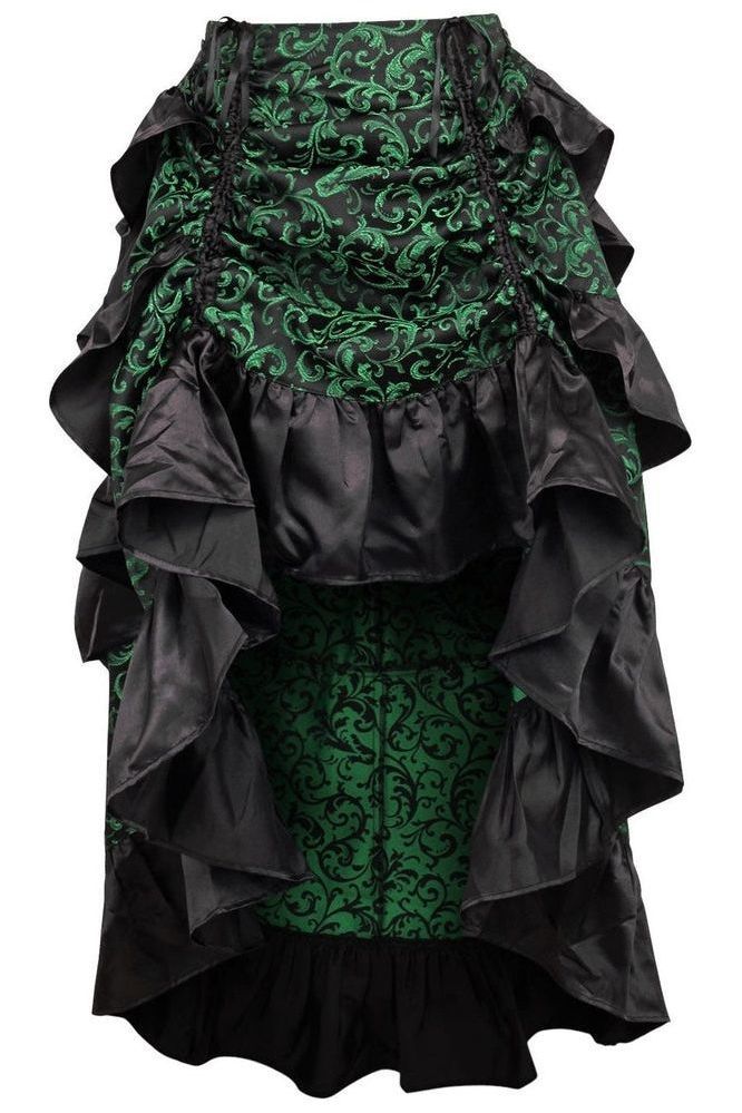 Green/Black Brocade Adjustable High Low Bustle Skirt - Daisy Corsets