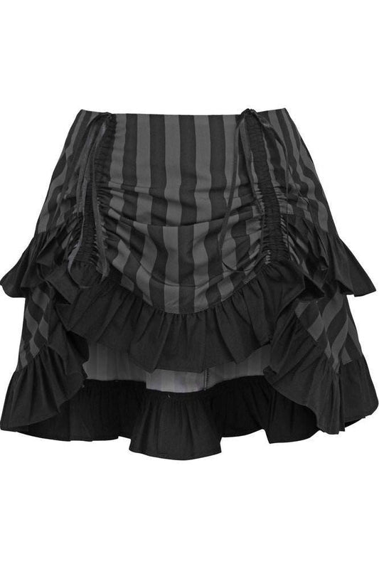 Grey/Black Striped Ruched Bustle Skirt - Daisy Corsets