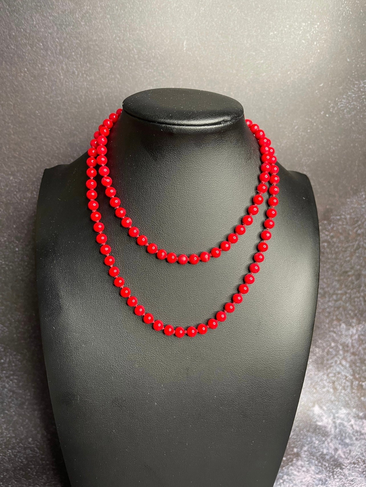 Vintage Monet Red Glass Bead Necklace