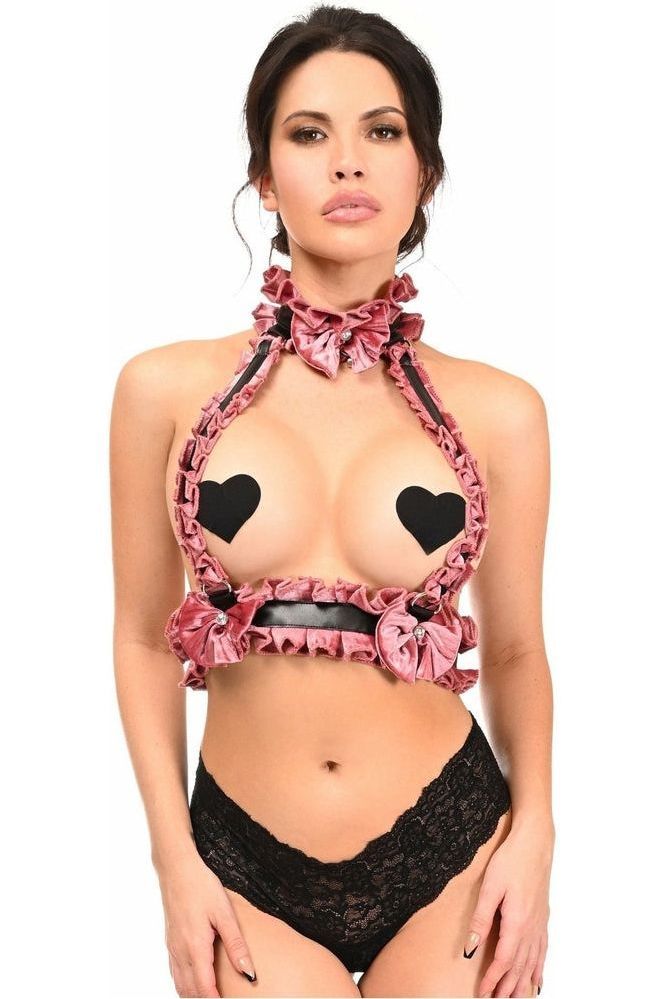 Kitten Collection Dusty Rose Velvet Double Strap Body Harness - Daisy Corsets