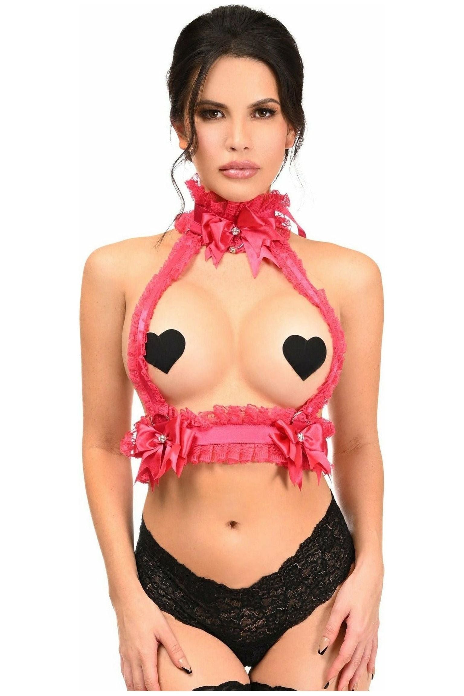 Kitten Collection Fuchsia/Fuchsia Lace Double Strap Body Harness - Daisy Corsets