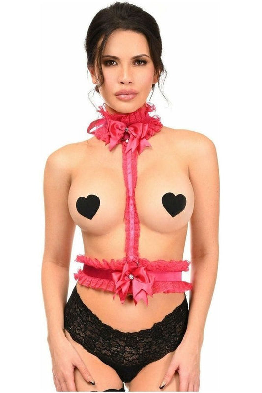 Kitten Collection Fuchsia/Fuchsia Lace Single Strap Body Harness - Daisy Corsets