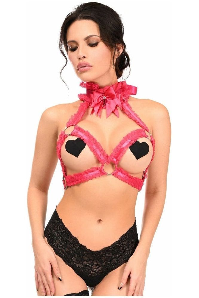 Kitten Collection Fuchsia/Fuchsia Lace Triangle Top Body Harness - Daisy Corsets