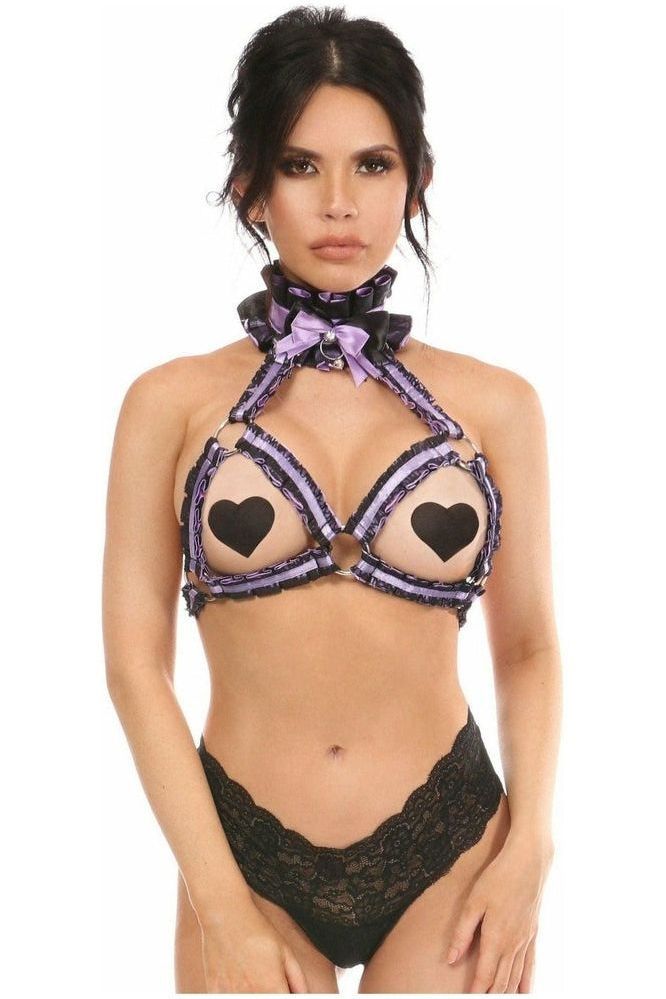 Kitten Collection Lavender/Black Lace Bra Top Body Harness - Daisy Corsets