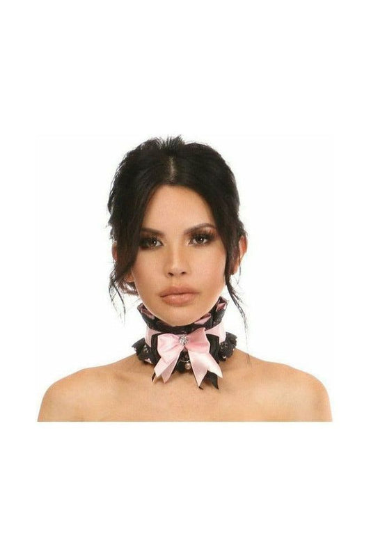 Kitten Collection Lt Pink/Black Lace Choker - Daisy Corsets