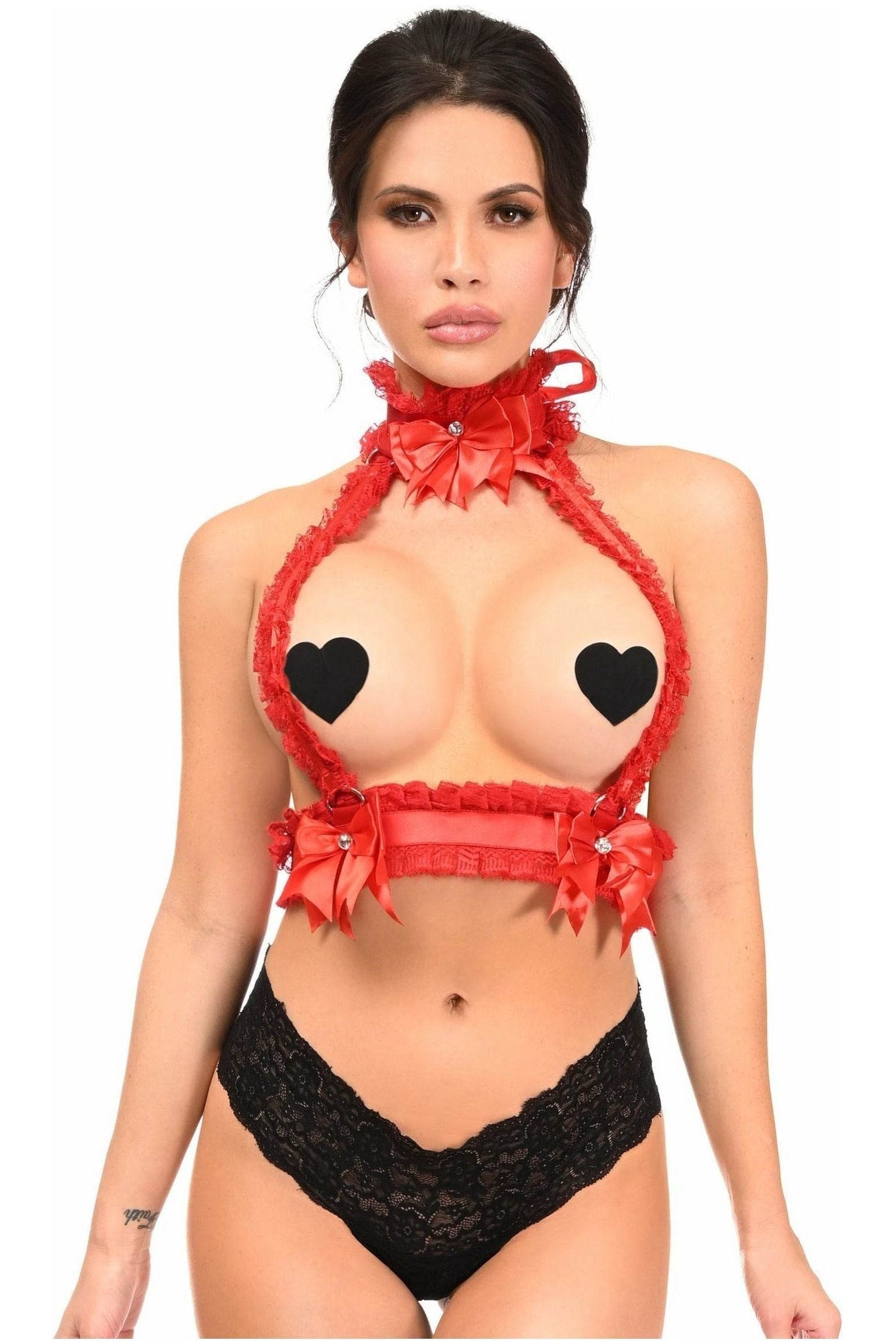 Kitten Collection Red/Red Lace Double Strap Body Harness - Daisy Corsets