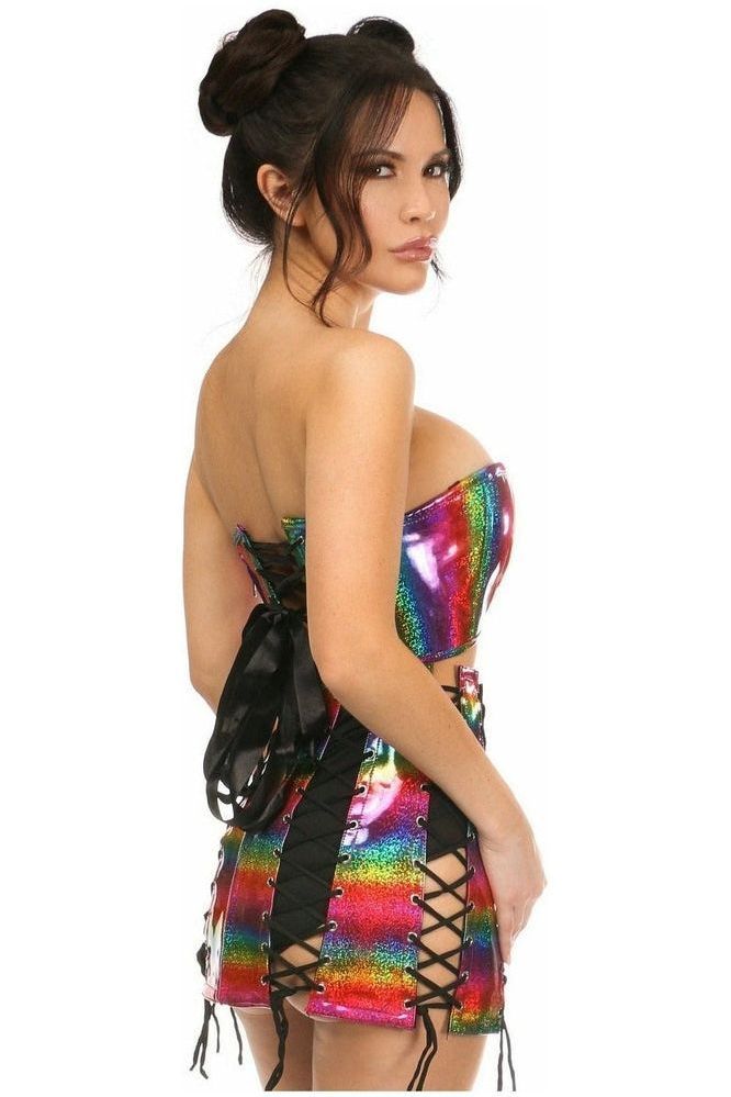 Lavish 2 PC Rainbow Glitter Bustier & Skirt Set - Daisy Corsets
