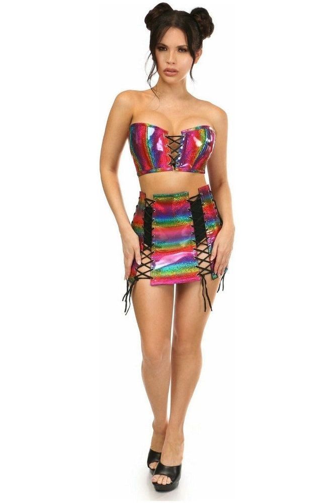 Lavish 2 PC Rainbow Glitter Bustier & Skirt Set - Daisy Corsets