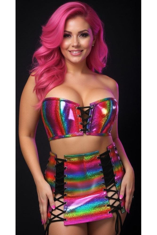 Lavish 2 PC Rainbow Glitter Bustier & Skirt Set - Daisy Corsets