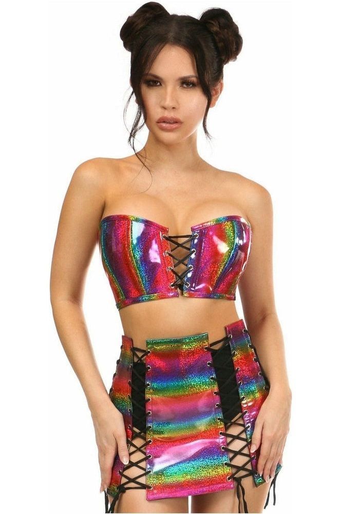 Lavish 2 PC Rainbow Glitter Bustier & Skirt Set - Daisy Corsets