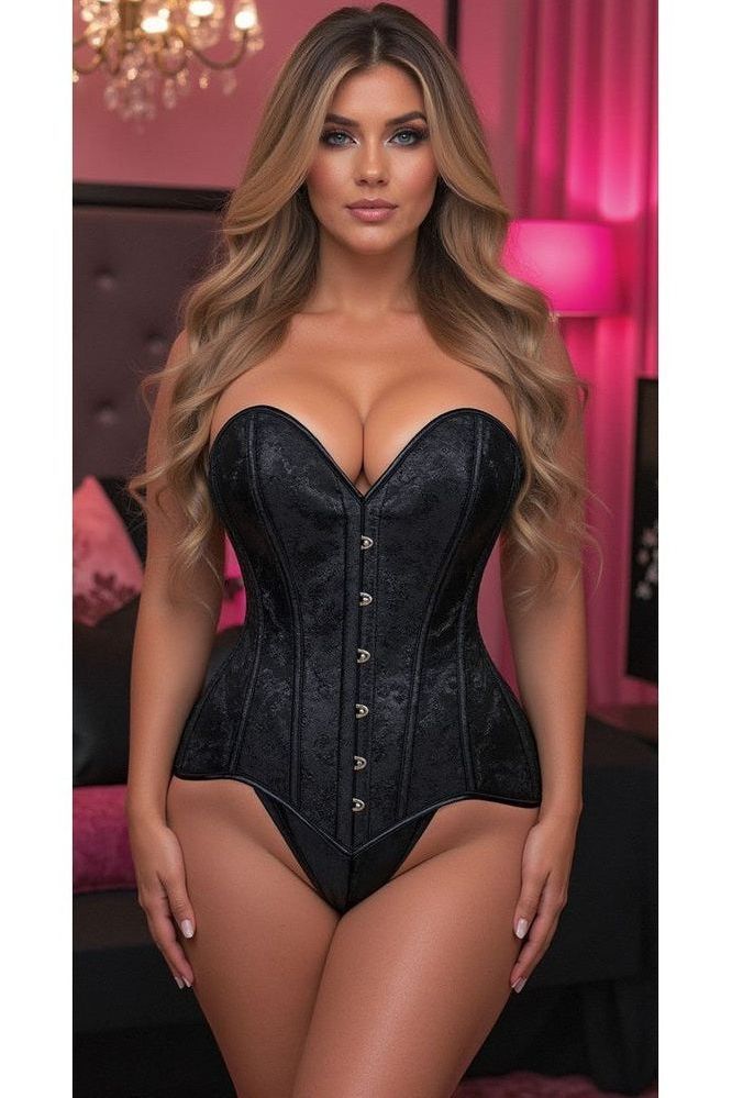 Lavish Black Brocade Overbust Corset W/Busk Closure - Daisy Corsets