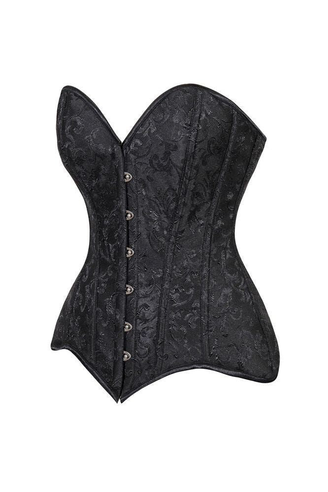 Lavish Black Brocade Overbust Corset W/Busk Closure - Daisy Corsets