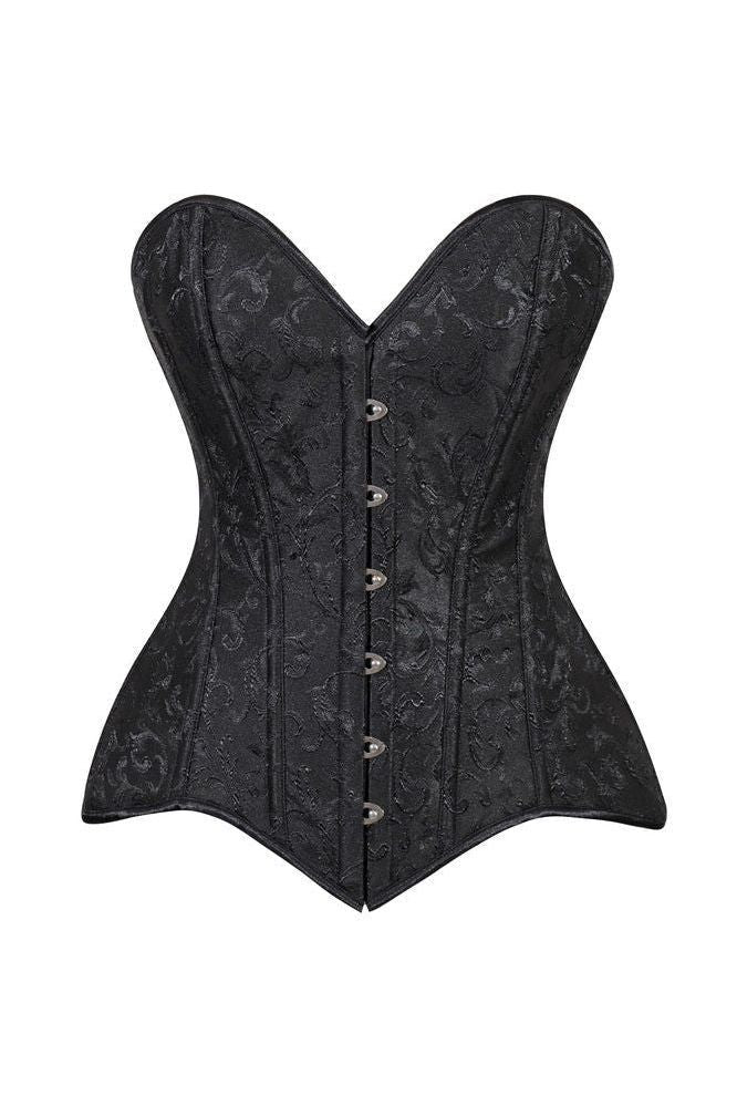 Lavish Black Brocade Overbust Corset W/Busk Closure - Daisy Corsets